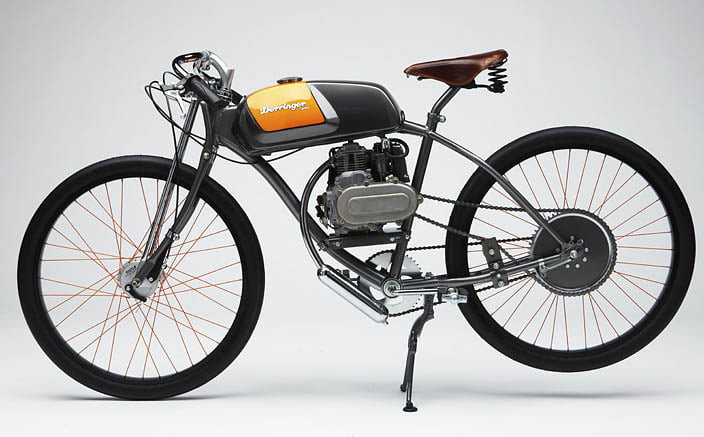 A bespoke Derringer board-track-style motorized bicycle